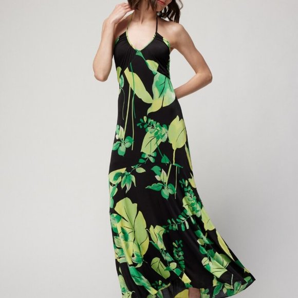 nwt WHITE HOUSE BLACK MARKET tie neck jersey floral maxi dress 0 10 14 - Picture 2 of 3